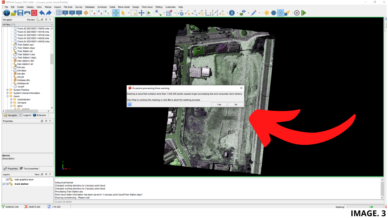 Surpac Warning for DTM over a Point Cloud
